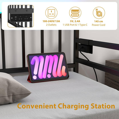 Metal Single Size Daybed with Charging Station and LED Lights