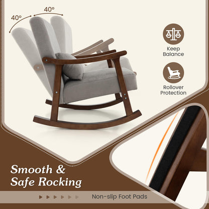 Nursery Rocking Accent Chair Rocker Armchair with Rubber Wood Armrests