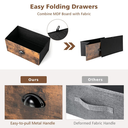 5 Drawer Multifunction Dresser with Foldable Drawers and Wooden Top