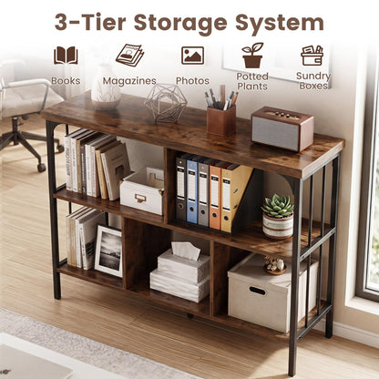 3-Tier Bookshelf with 2 Anti-Tipping Kits Metal Frame and Fencing