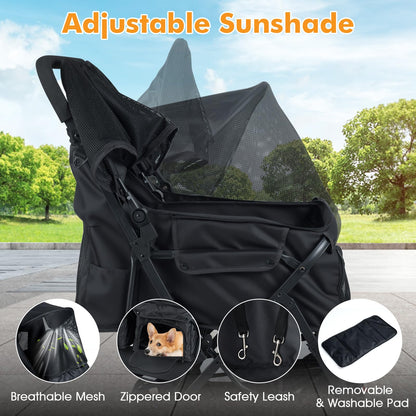 Double Pet Stroller, Foldable Dog Travel Pushchair Cat Buggy