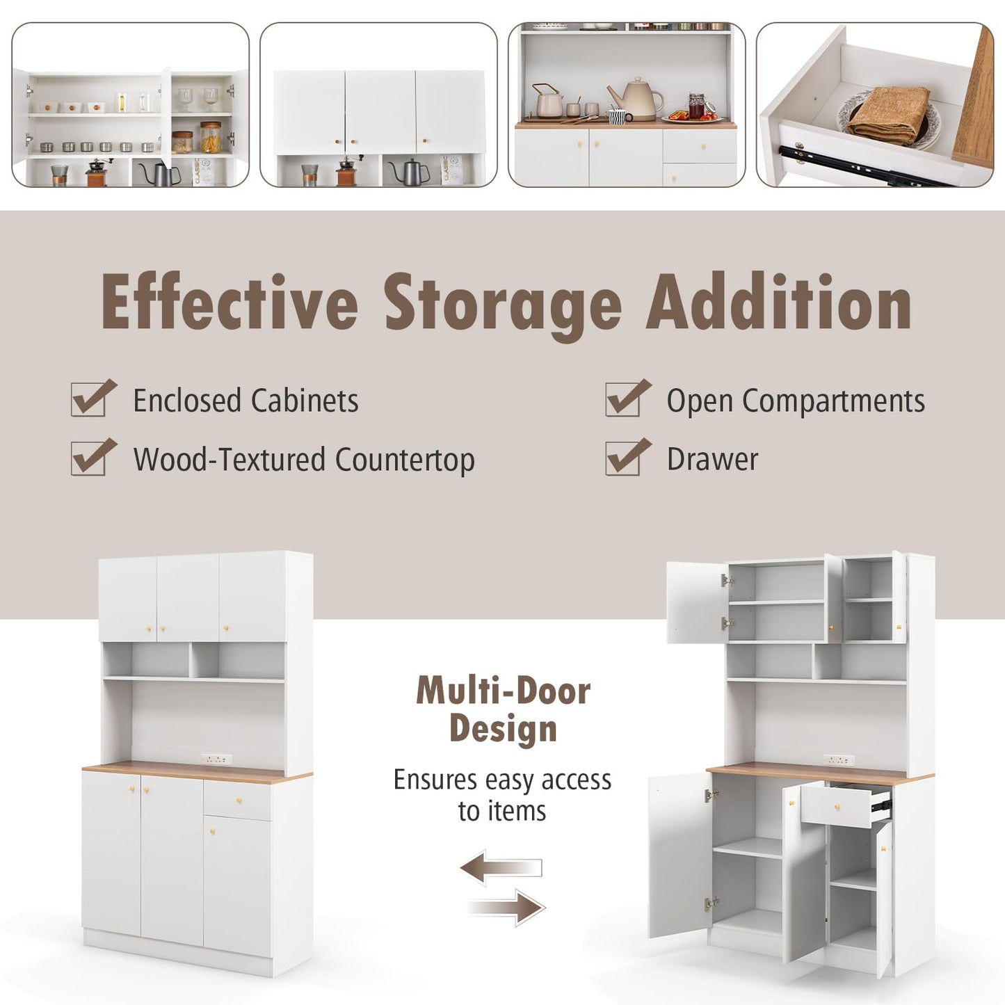 6 Door Buffet Pantry Storage Cabinet with Outlets