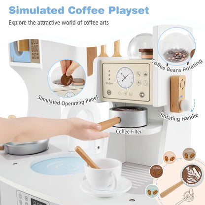 Wooden Kids Kitchen Playset with Coffee Maker for 3+ Years Old