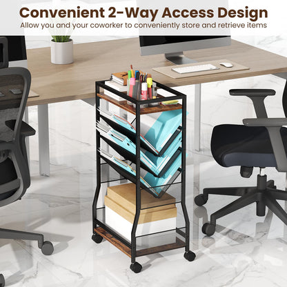 Rolling File Utility Cart with 3 Slanted Side Shelves and Lockable Wheels