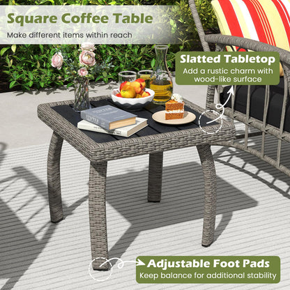3 Pieces Patio PE Wicker Furniture Set with 5-Level Adjustable Backrest