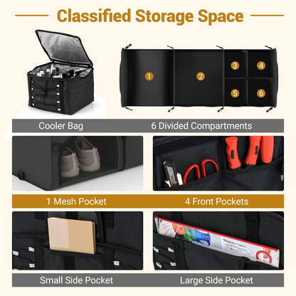 67 L Car Trunk Organizer with Lid 3-Compartment Portable Storage Box