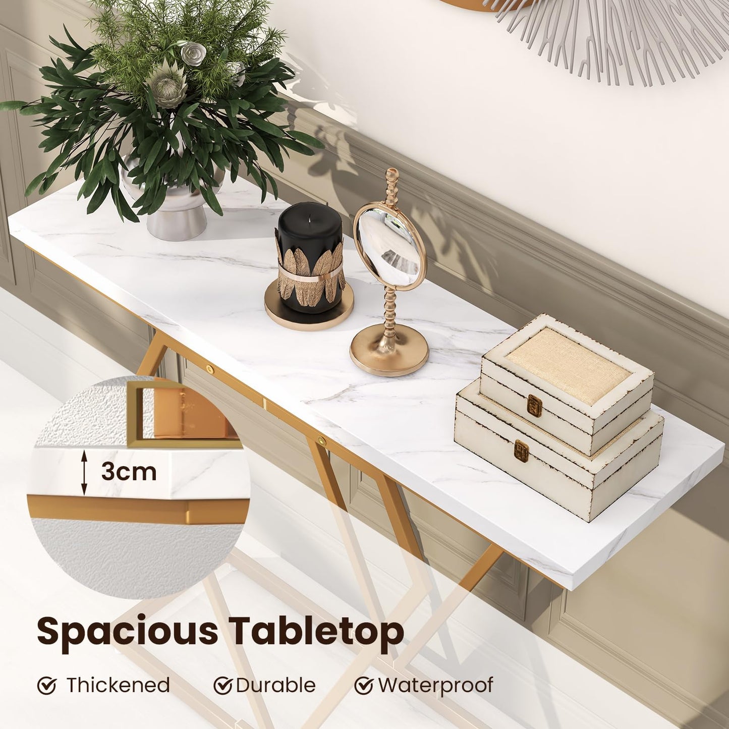 100 cm Gold Console Table with Diamond Shape Geometric Frame