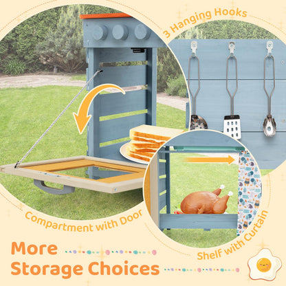 Mud Kitchen, Wooden Kids Play Kitchen Toy Set with Stoves, Sink