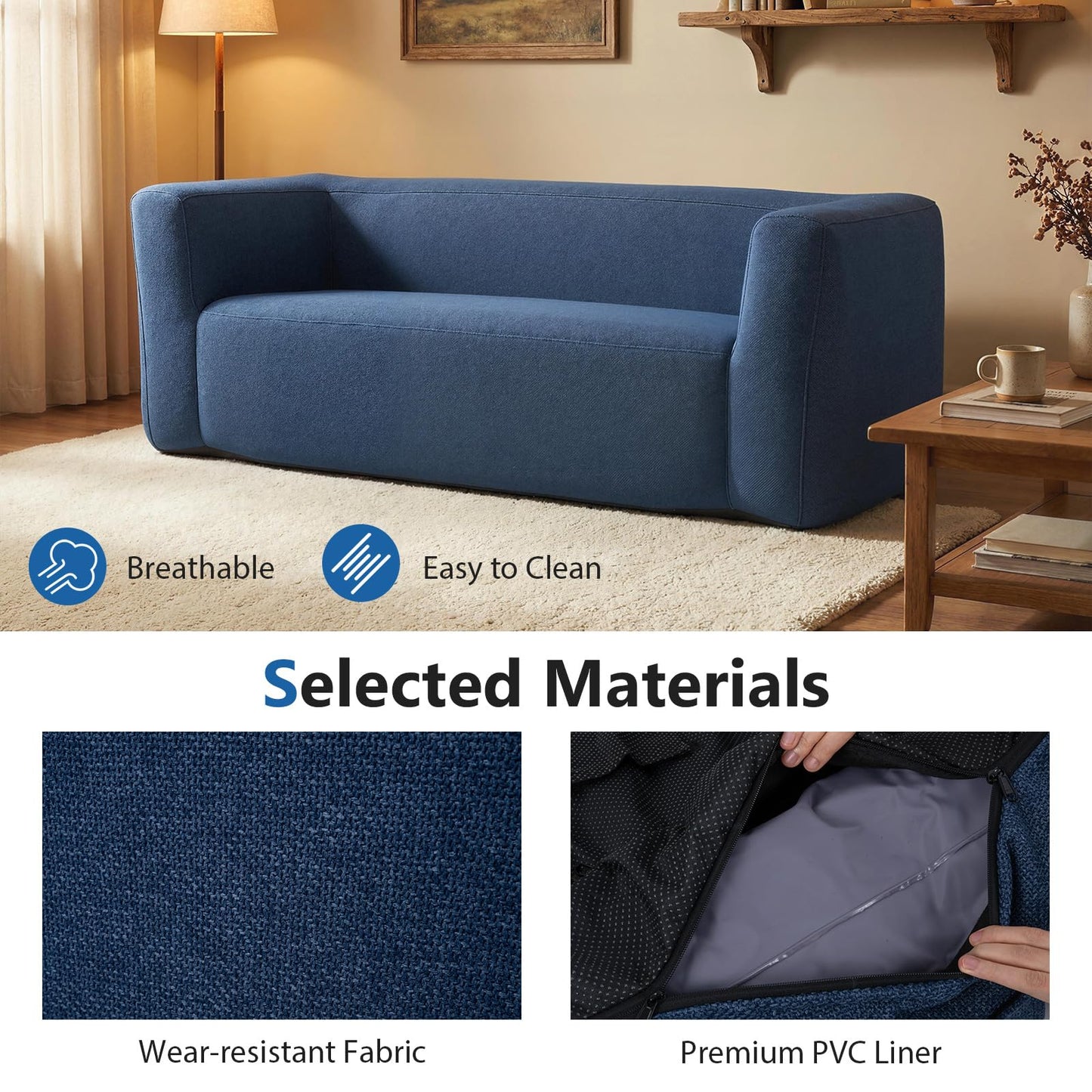 Double Inflatable Couch Portable Blow Up Sofa with Detachable Cover