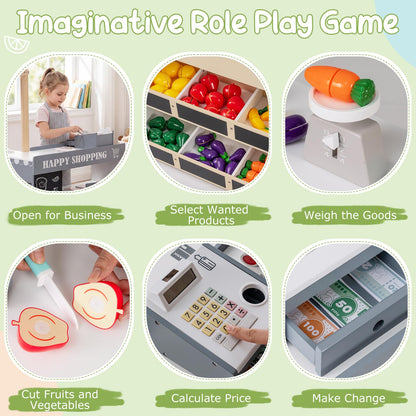 Kids Grocery Store Playset with Shopping Cart for Toddler Boys Girls 3+