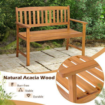 2-Person All-Weather Acacia Wood Patio Loveseat Park Bench Chair