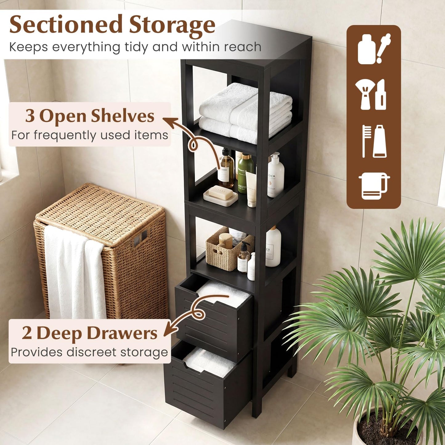 Tall Bath Storage Unit with 2 Deep Box Drawers