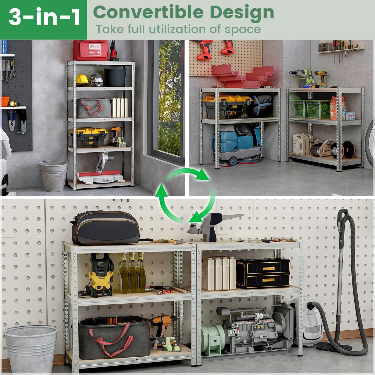 5 Tier Metal Shelving Unit with Adjustable Height for Garages