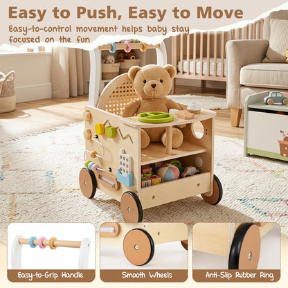 13-In-1 Wooden Baby Walker with Wheels and Storage for Boys Girls Aged 1+