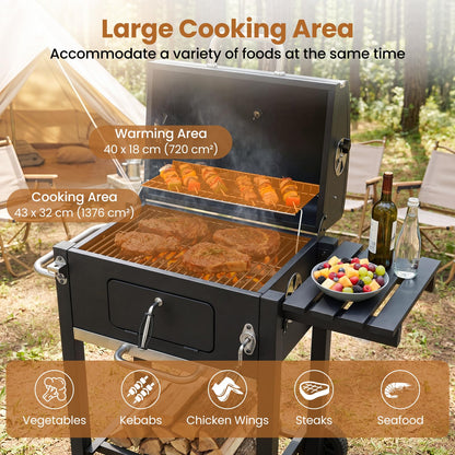 Charcoal Grill with Wheels Portable BBQ Grill with Adjustable Charcoal Tray