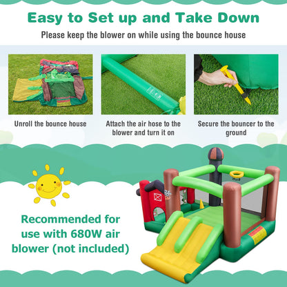 Inflatable Trampoline Bouncy House with Dual Slides without Blower