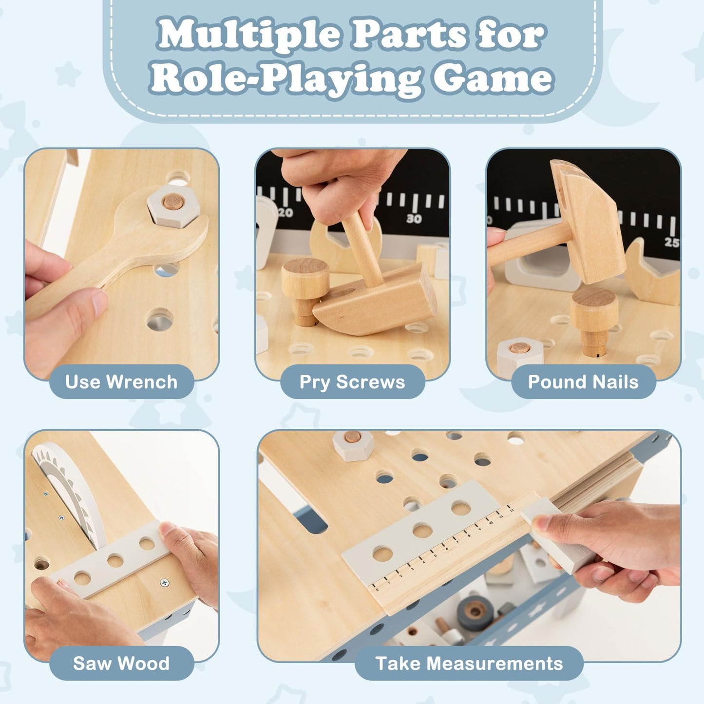 Kids Wooden Play Workbench with Blackboard and Tool Parts Set