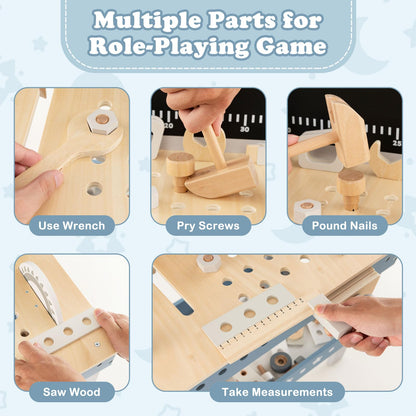 Kids Wooden Play Workbench with Blackboard and Tool Parts Set