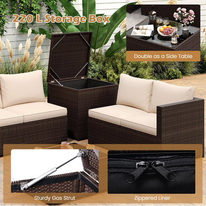 8 PCS Garden Rattan Corner Patio Conversation Sofa Set with Tempered Glass Coffee Table