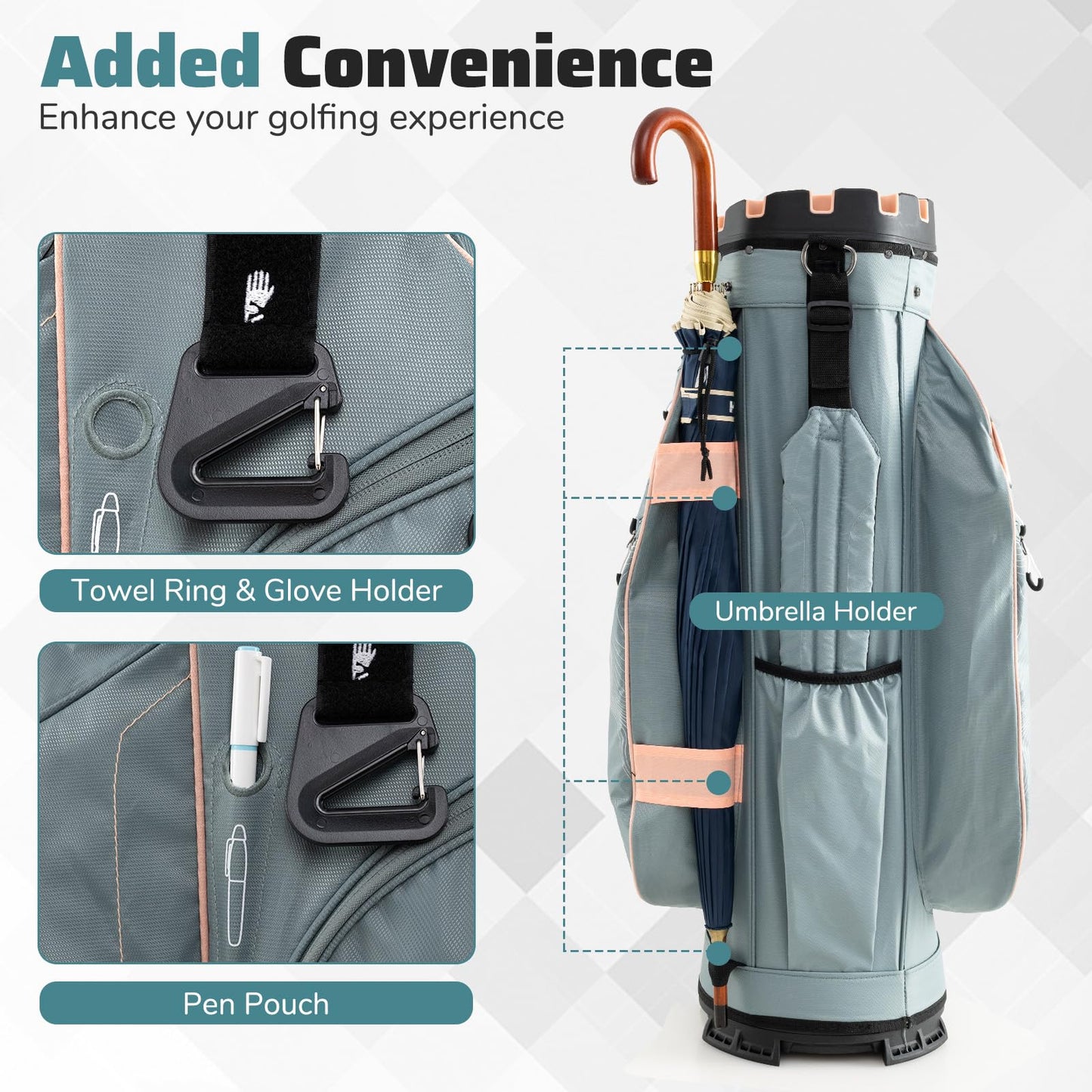 Golf Cart Bag Molded Lock Top Golf Bag with 14-Way Full Length Dividers
