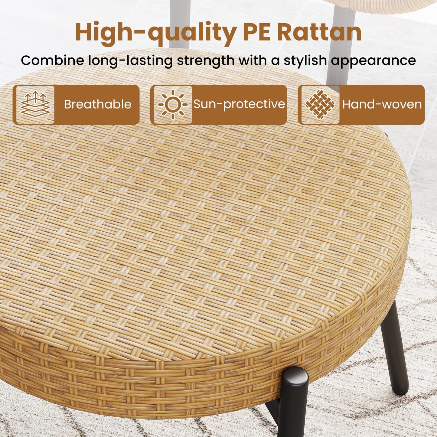 3 Pieces PE Wicker Outdoor Bistro Set Patio Conversation Set with Tempered Glass Coffee Table and Rattan Chairs