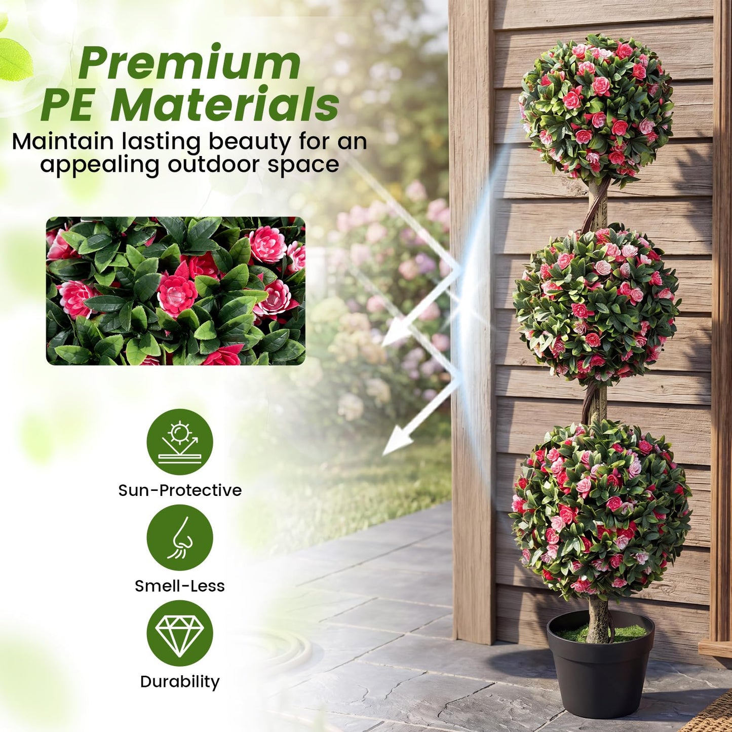Artificial Rose Topiary Ball Tree, Ball Shaped Fake Plant