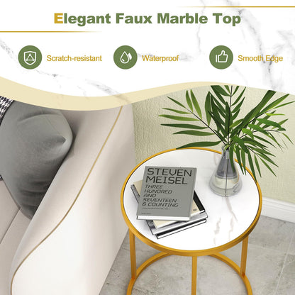 50x50x59cm Golden Metal Frame Marble Top Side Table with Anti-Slip Foot Pads