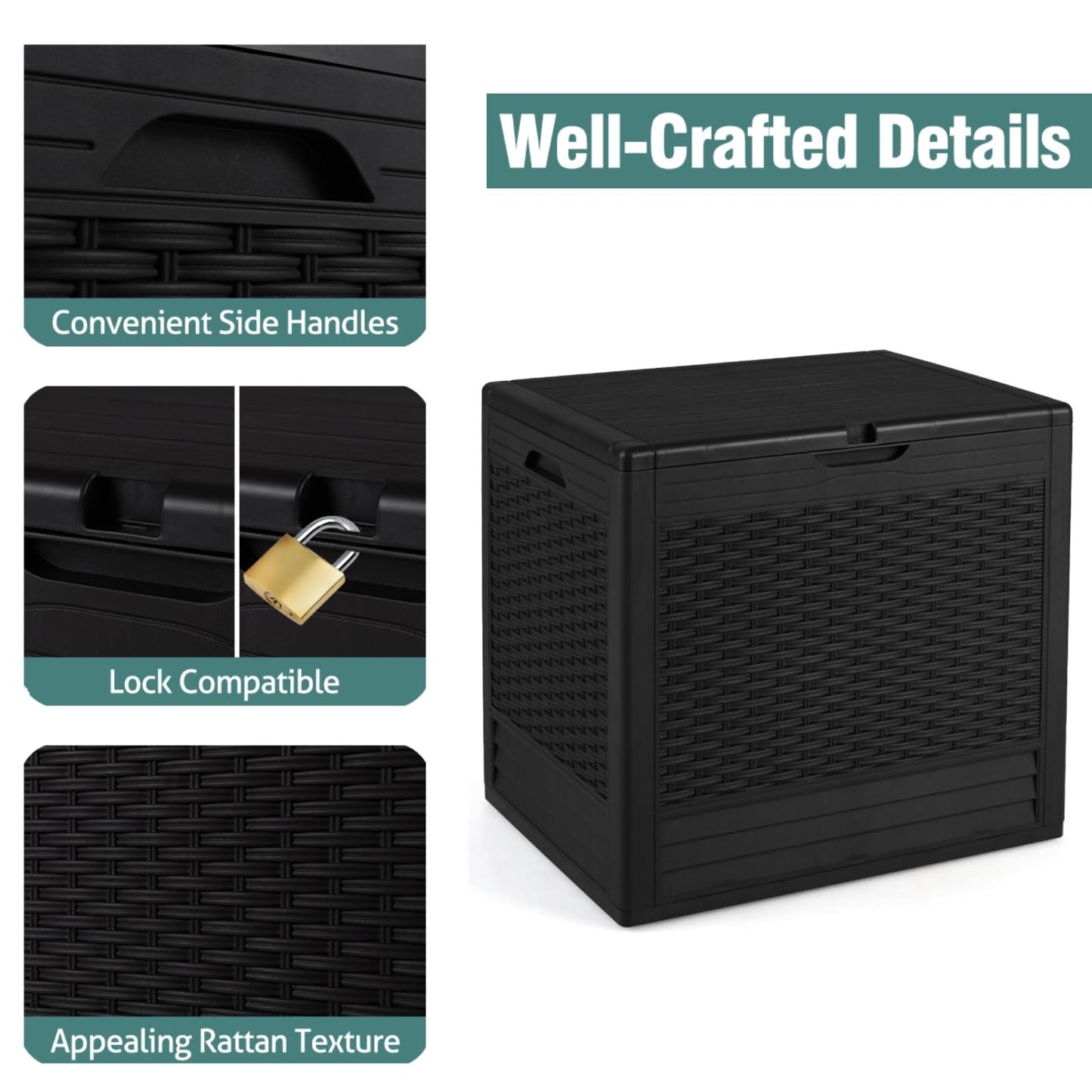 96 L Outdoor Storage Box with Rattan Patterns and Lockable Lid
