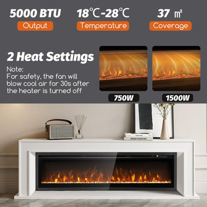 GiantexUK Electric Fireplace, Freestanding Wall Mounted Recessed Electric Fire Heater with 12 Flame Colors