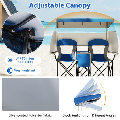 Outdoor Portable Double Folding Camping Chair with Roll-up Shade