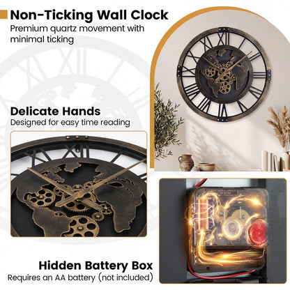 Large Wall Clock, 27”/68cm Metal Non-Ticking Decorative Clock, Battery-Operated Wall Decoration