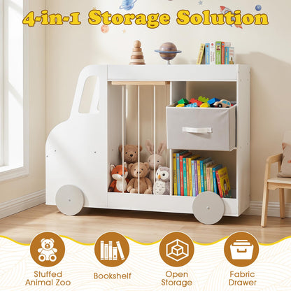 Toy Storage Organizer with Open Shelves & Fabric Drawer for Playroom Nursery