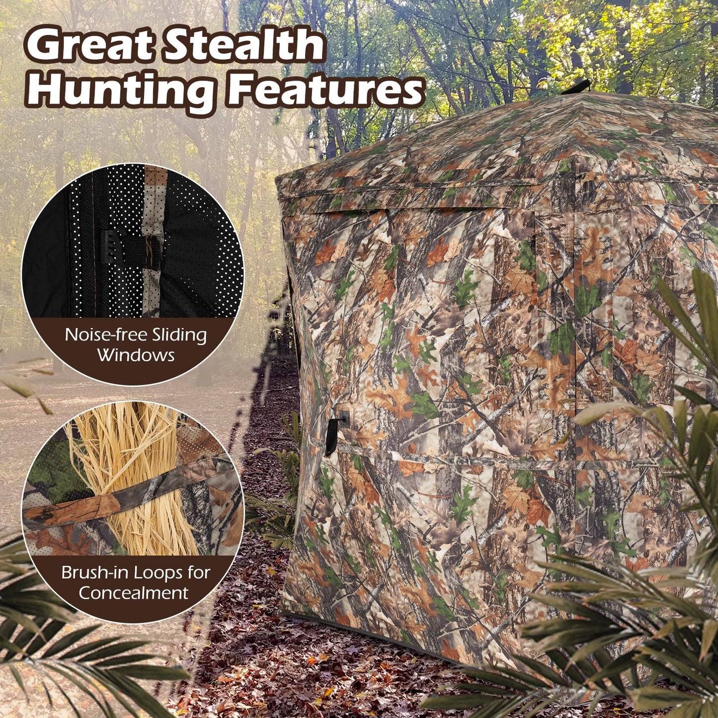 Pop Up Hunting Blind, Camouflage Ground Tent with Carrying Bag