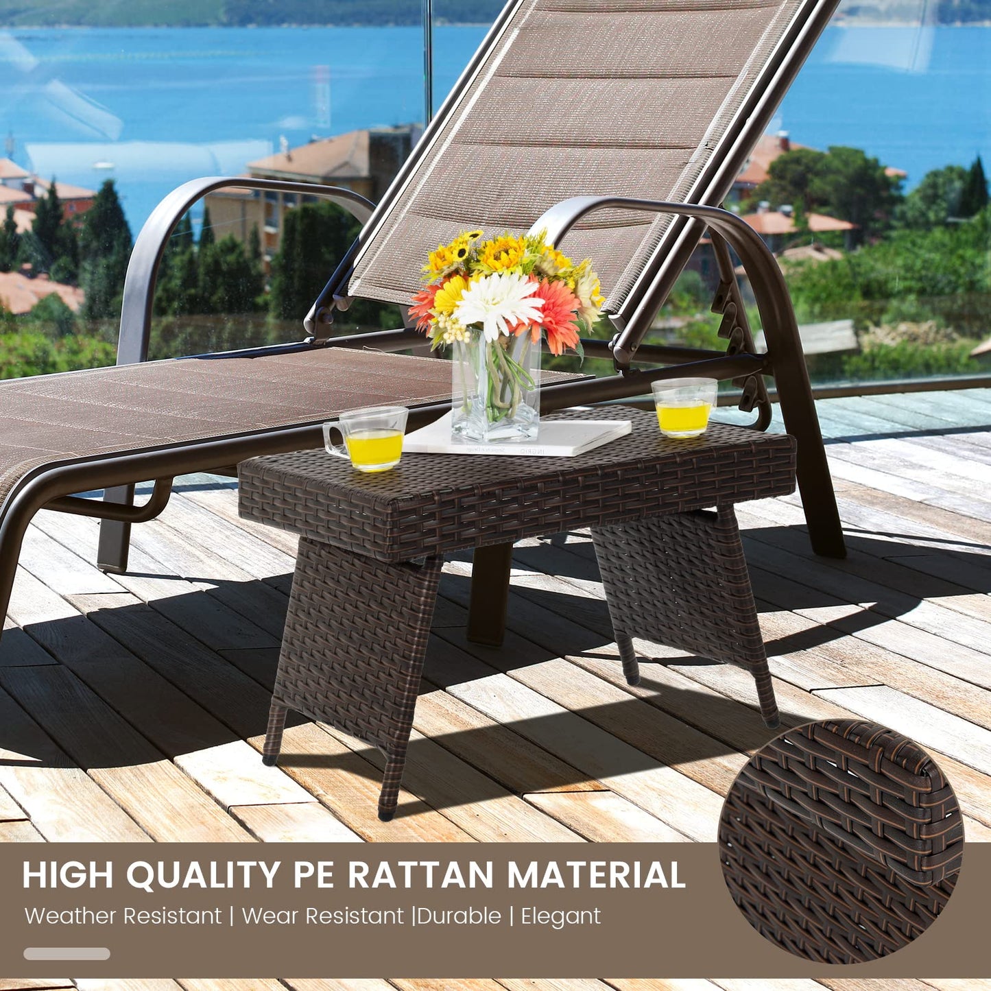 Outdoor Wicker Weave Side Table Small Garden Table