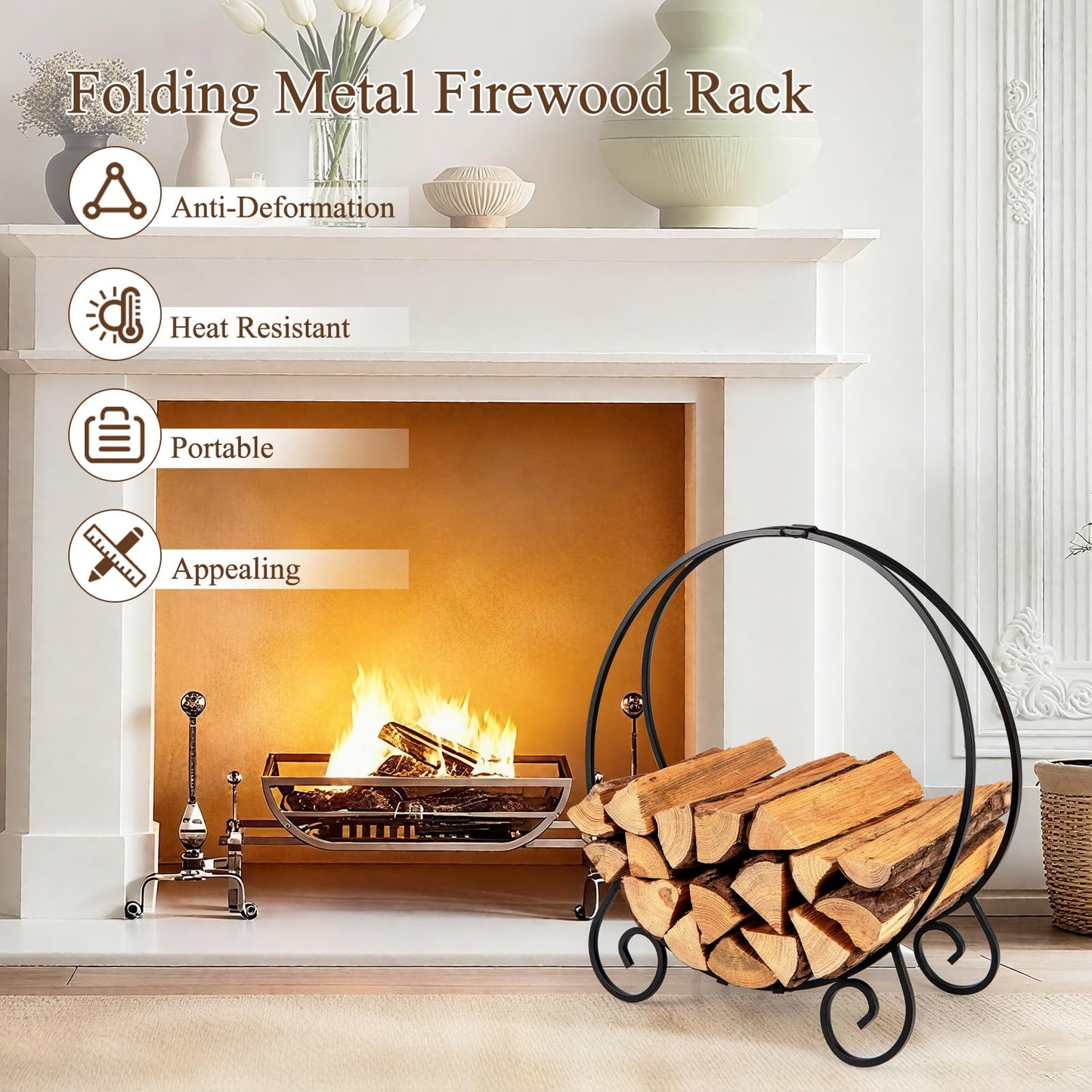 59 cm Firewood Rack Collapsible Log Hoop for Indoor Outdoor