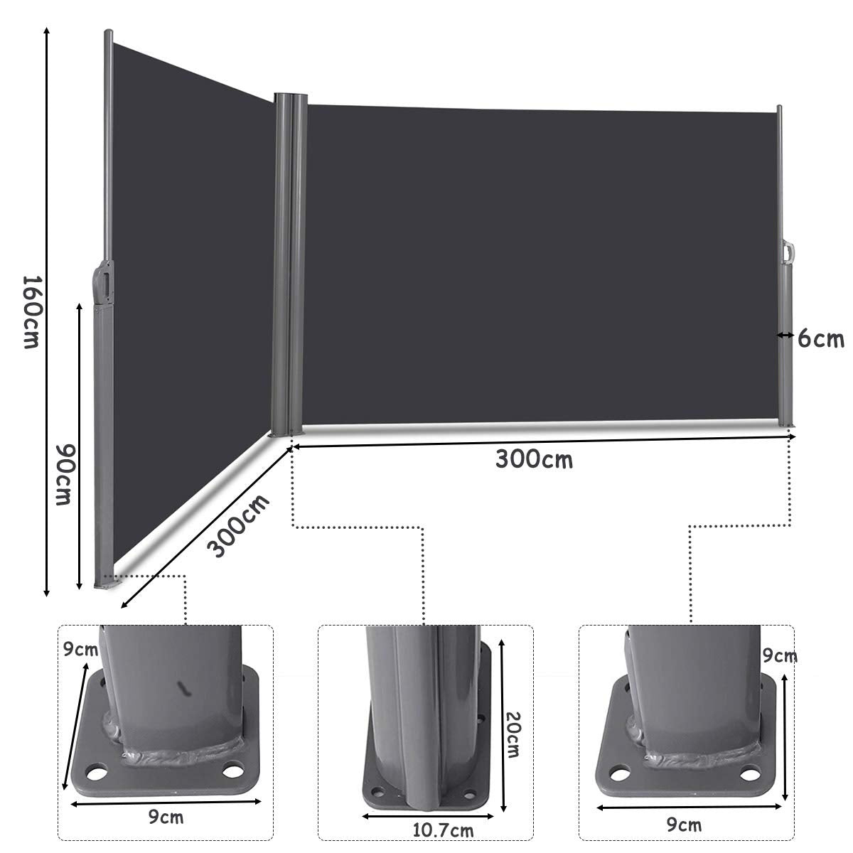 600 x 160cm Aluminium Outdoor Privacy Screen with Handle
