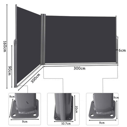 600 x 160cm Aluminium Outdoor Privacy Screen with Handle