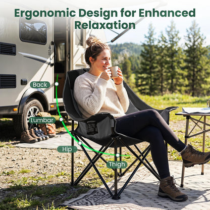 Oversized Folding Camping Chair, Padded Oxford Chair with Cup Holder, Side Pocket & Carry Bag