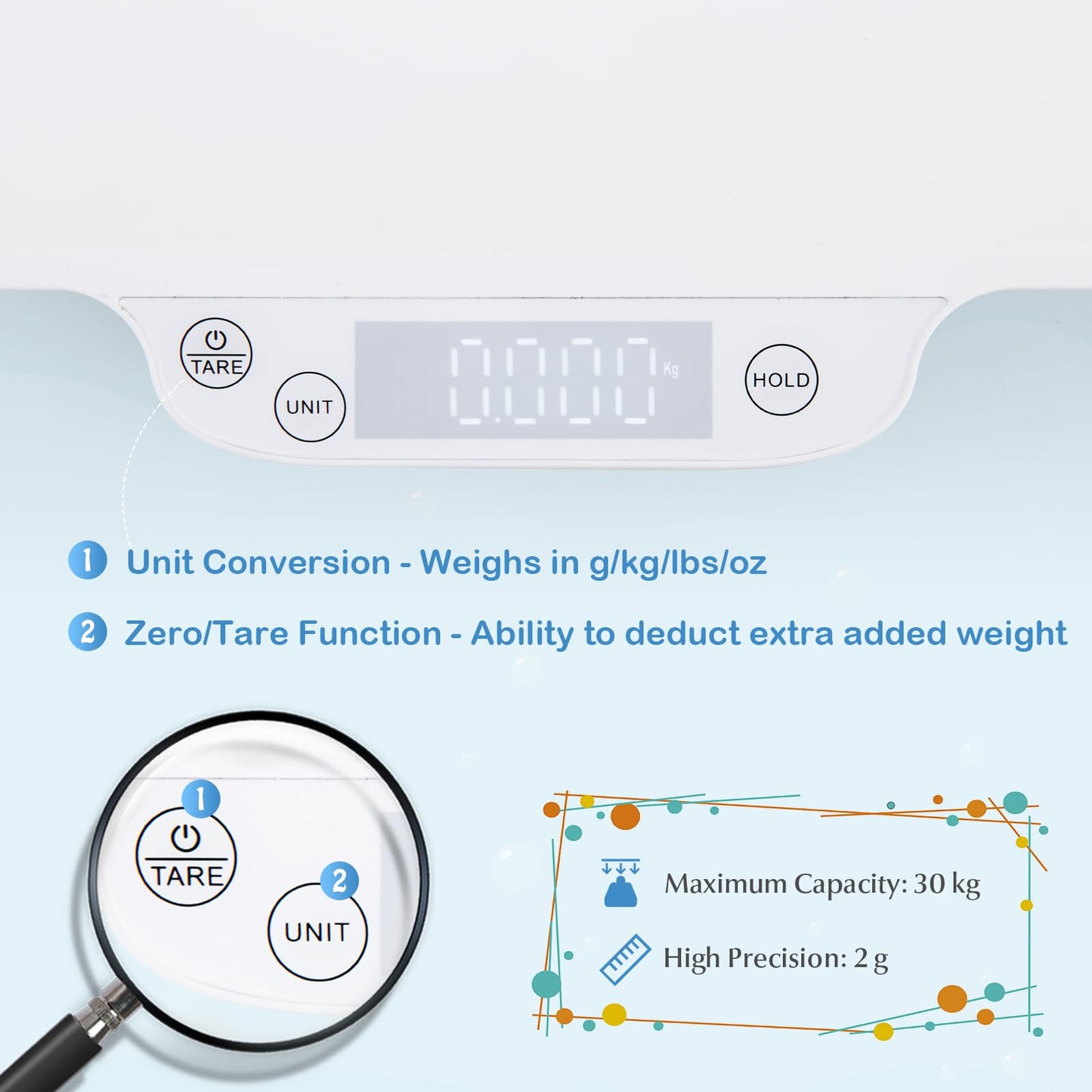 Baby Pet Scale Electronic Weighing Scale with Hold & Tare Function