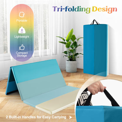 Gymnastics Mat Tri-Fold Thick Tumbling Mat with Hook and Loop Fasteners