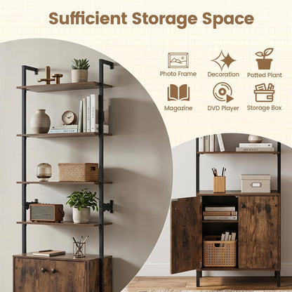 7-Tier Ladder Bookshelf with 2-Door Cabinet and 4 Shelves