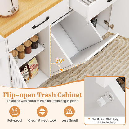 Mobile Kitchen Island with Trash Can Storage with 2 Drawers
