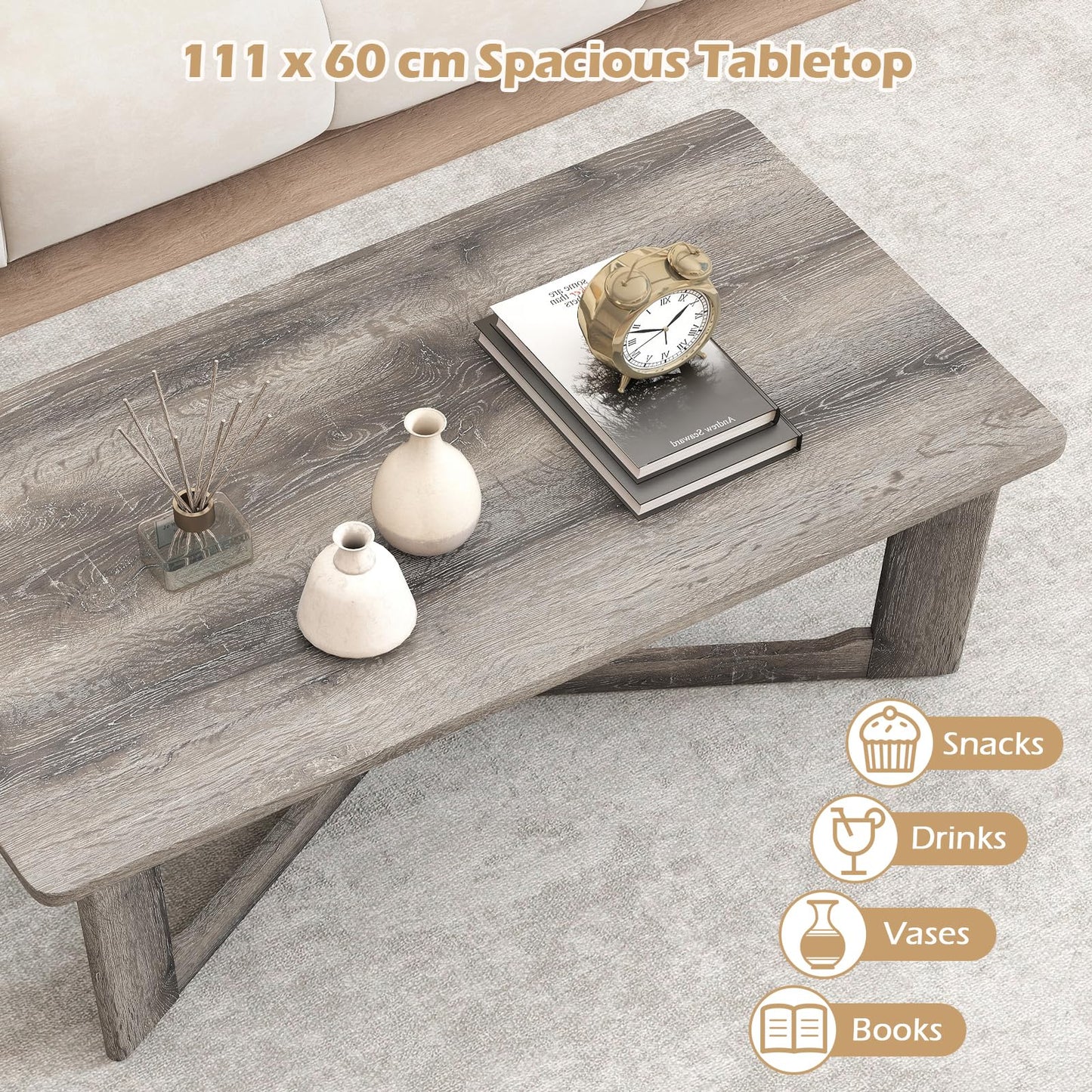 Coffee Table Rectangle Center Table with X-Shaped Base