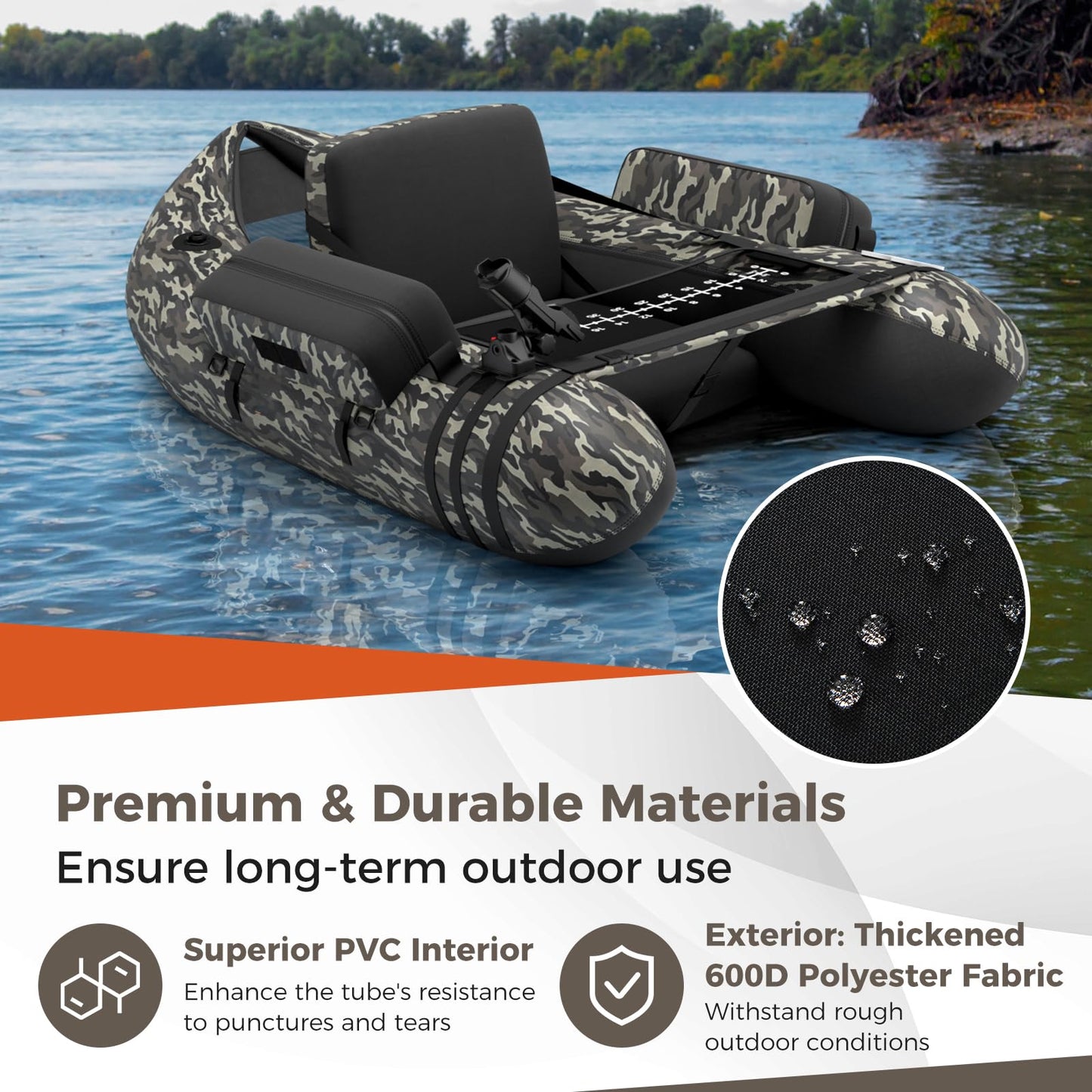 Inflatable Fishing Float Tube with Pump, Paddle, Storage Pockets