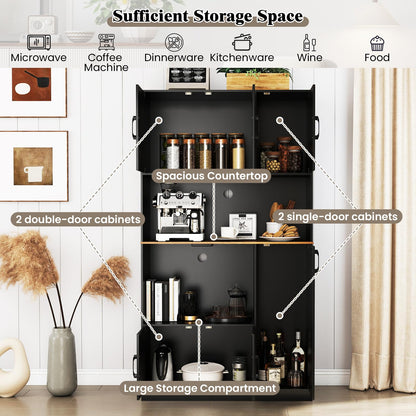 180 cm Tall Pantry Cabinet with Power Outlet and Microwave Stand