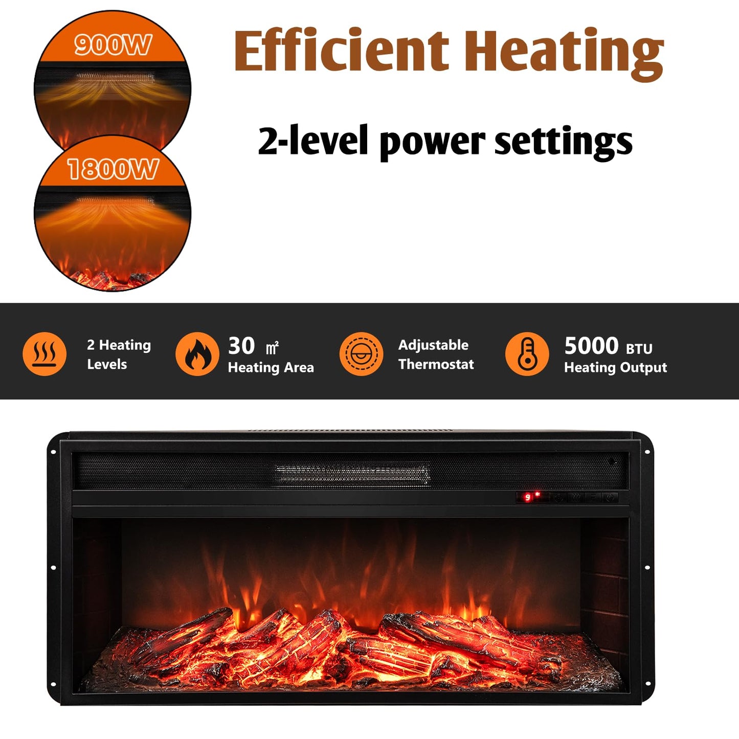 86 cm 5000 BTU Recessed Electric Fireplace Insert with Remote Control