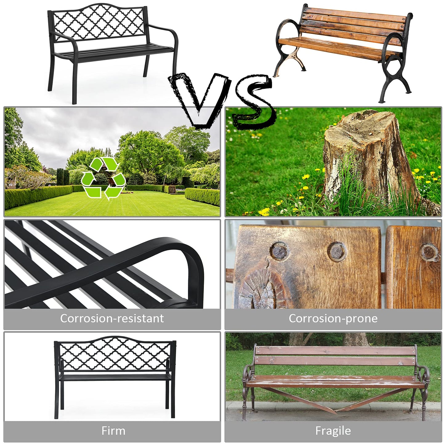 128 x 60 x 87 cm Outdoor Metal Frame Loveseat Park Bench