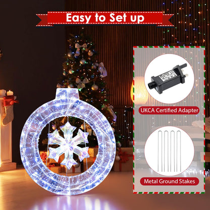 33 Inch Lighted Snowflake Wreath with Hanging Ring and Support Bracket