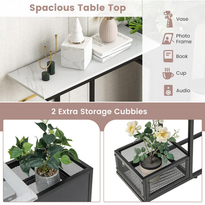 Modern Sofa Accent Console Table with 2 Storage Mesh Cubes