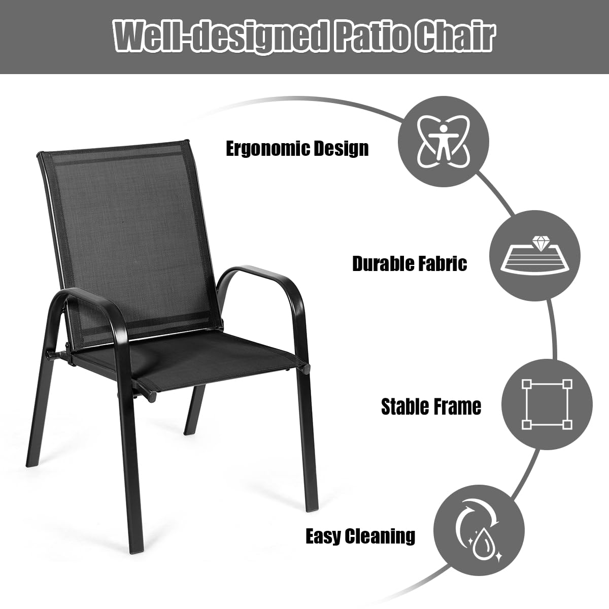 2 Piece Patio Outdoor Camping Chairs Set with Breathable Fabric